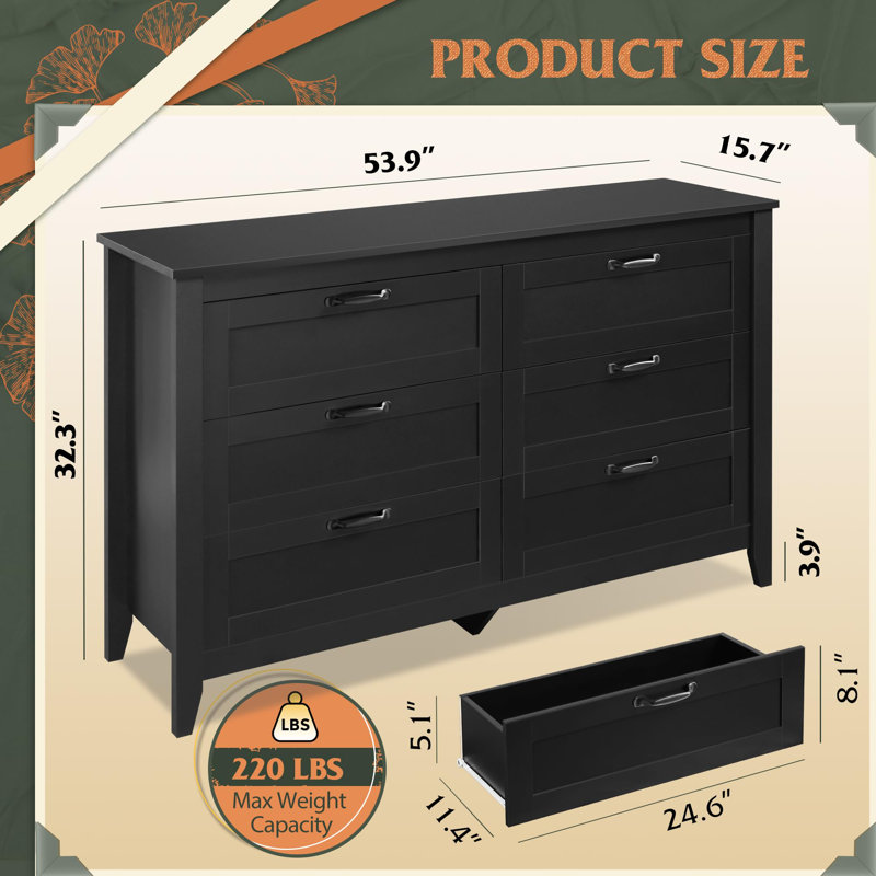 Lark Manor™ Serefina 6 Drawer Wood Black Double Dresser Reviews Wayfair